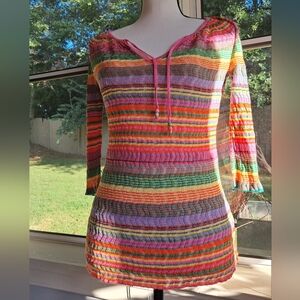 EUC vintage Sigrid Olsen Vibrant Knit Top with Pink Trim XS Like NEW